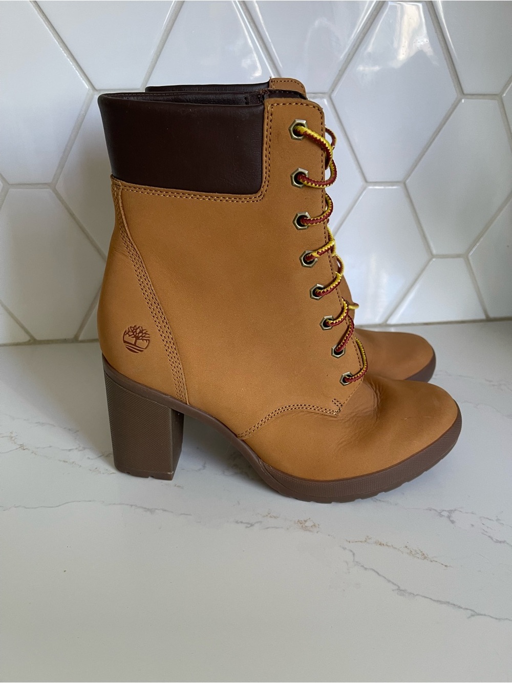 Timberland Women's Wheat and Brown Lace-Up Block Heel Boot - Picture 3 of 13